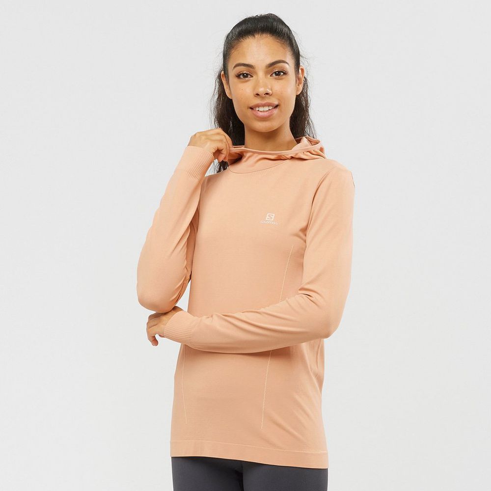 SALOMON ESSENTIAL SEAMLESS HOODIE Philippines - Women's Midlayers - Beige | 860517-SKX